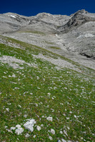Ascending steeply to the pass under Tornado's SW face.