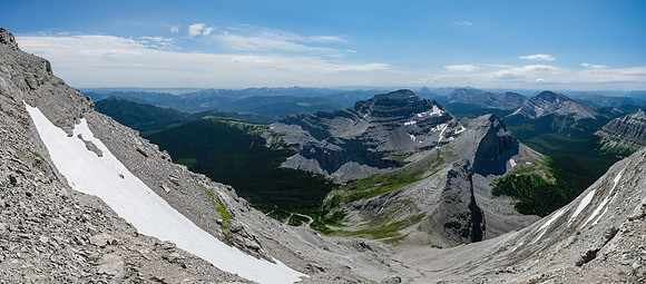 Traversing the face over a large snow patch that I wasn't equipped for.