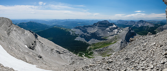 Traversing the face over a large snow patch that I wasn't equipped for.