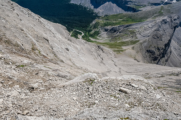 It looks worse than it is, but care is required on the loose terrain.