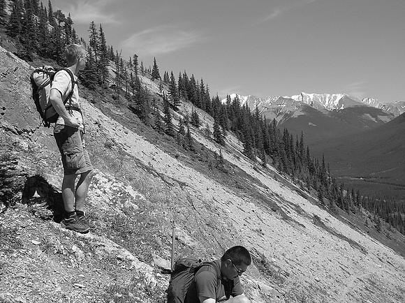 Finally off the snow and hiking back down the stream.