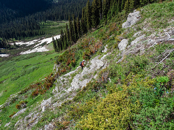 Looking down the gully over the cliffbands.