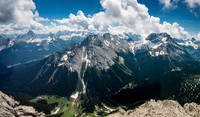 Mounts Warre and Vavasour don't get many ascents. I scrambled them from the Spray Lakes Valley at left with KC in 2014.