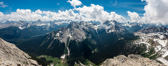 Looking south over Warre and Vavasour with White Man Mountain and Pass at center right.