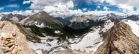 Summit views looking east towards Mount Currie (L) with Warre, Vavasour and White Man Mountain to the right.
