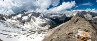 Looking west (L) to Red Man Mountain with Aurora and the twin summits of Byng to the right.