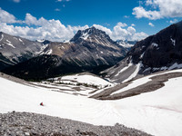 Glissading into the valley leading to Cross Lake.