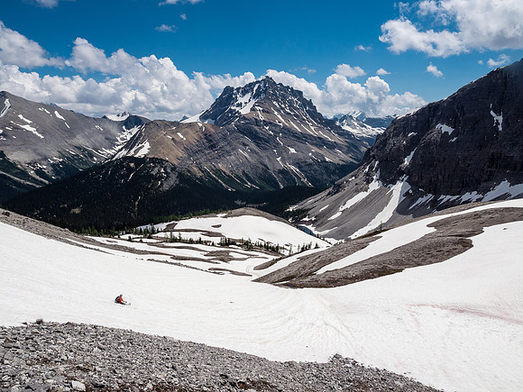 Glissading into the valley leading to Cross Lake.