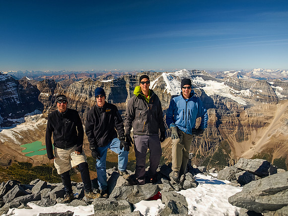 Carl, Rod, Vern and Wietse on the summit of Mount Temple.