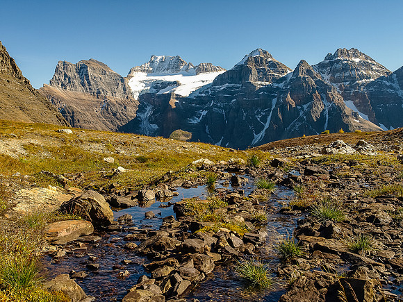 Looking across Larch Valley to Fay, Little and Bowlen.