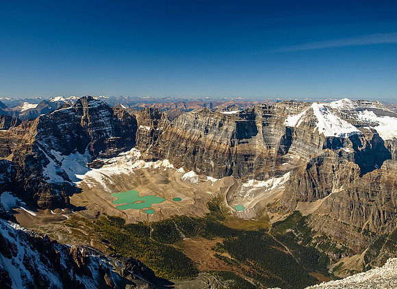 Incredible views over Paradise Valley include Hungabee, Lefroy and Victoria (L to R)