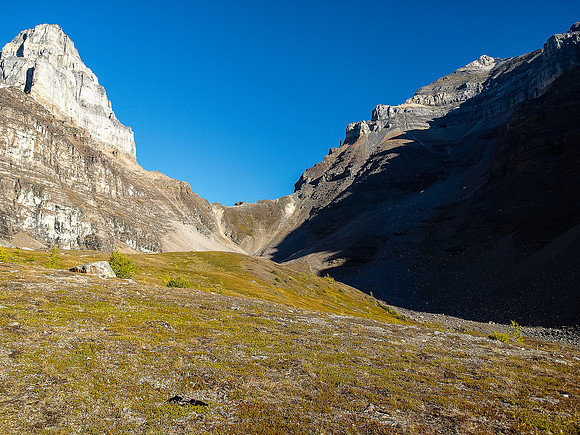 Our objective comes into view - Sentinel Pass and Temple looming on the right.