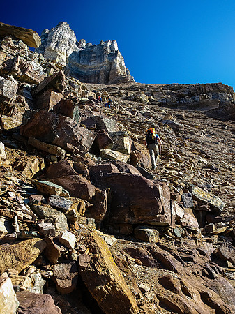 The lower route is bouldery but easy to follow.
