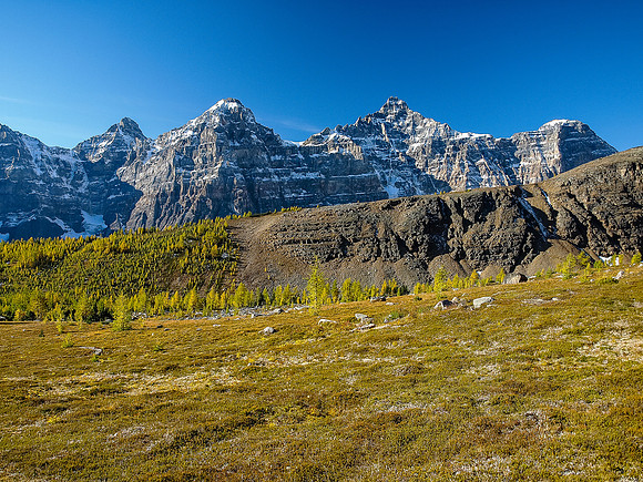 Hiking up Larch Valley to Sentinel Pass.