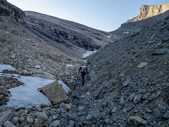 Ascending Chortling Marmots valley to a high col under Mount Fuhrer.