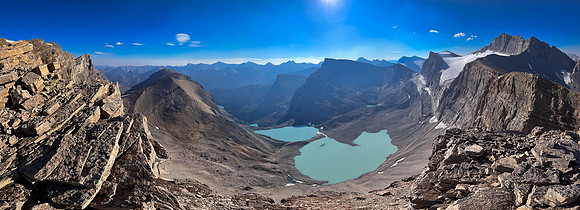 Ascending the south ridge of Mount Fuhrer with views over the Fuhrer Lakes.