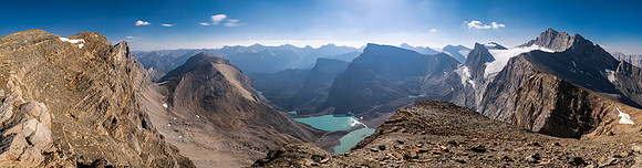 Ascending the south ridge of Mount Fuhrer with views over the Fuhrer Lakes.