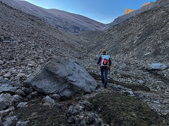 Ascending Chortling Marmots valley to a high col under Mount Fuhrer.