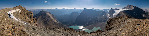 Ascending the south ridge of Mount Fuhrer with views over the Fuhrer Lakes.