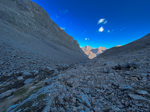 Ascending Chortling Marmots valley to a high col under Mount Fuhrer.