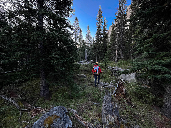 Ascending Chortling Marmots Creek into an upper hanging valley.