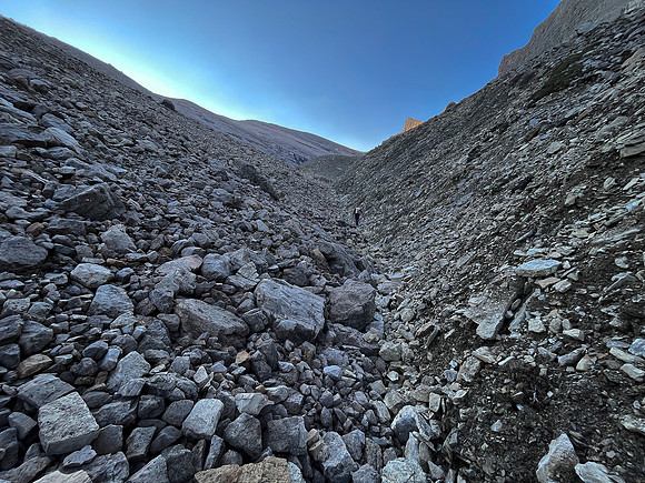 Ascending Chortling Marmots valley to a high col under Mount Fuhrer.
