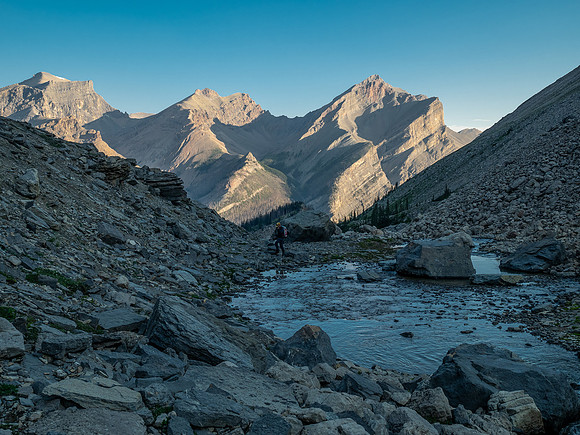 Ascending Chortling Marmots Creek into an upper hanging valley.