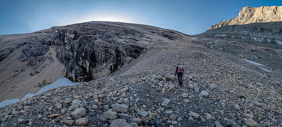 Ascending Chortling Marmots valley to a high col under Mount Fuhrer.