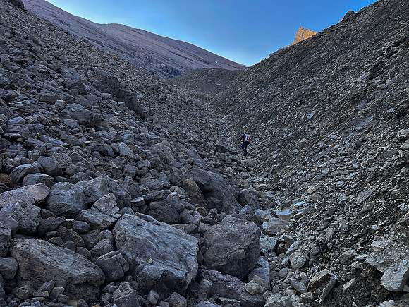 Ascending Chortling Marmots valley to a high col under Mount Fuhrer.