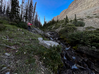 Ascending Chortling Marmots Creek into an upper hanging valley.