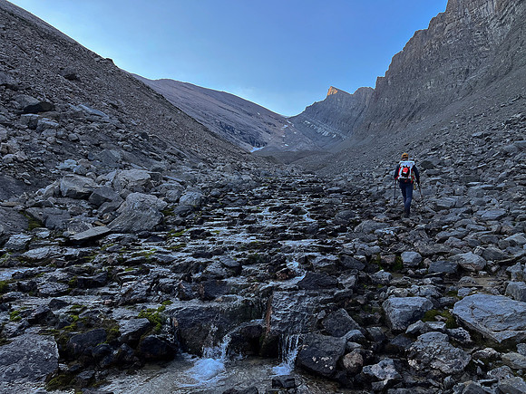 Ascending Chortling Marmots Creek into an upper hanging valley.