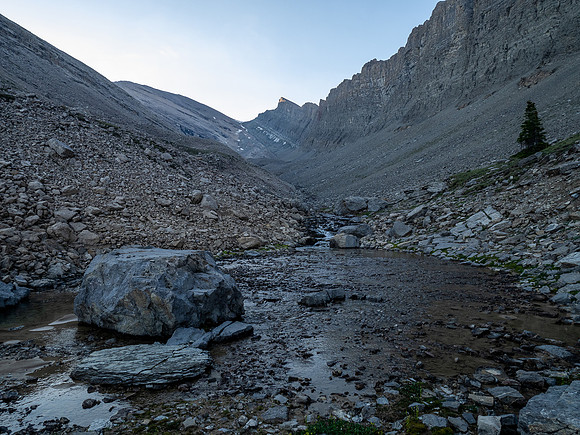 Ascending Chortling Marmots Creek into an upper hanging valley.