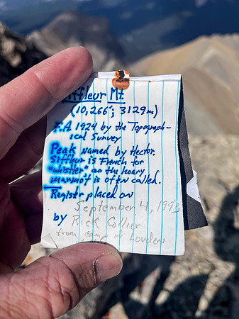 Summit register on Siffleur Mountain