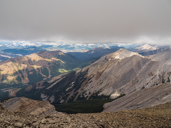 Looking north off the summit towards O'Rourke W3 at right and Greenhill Peak at left and Turnbull at distant center.