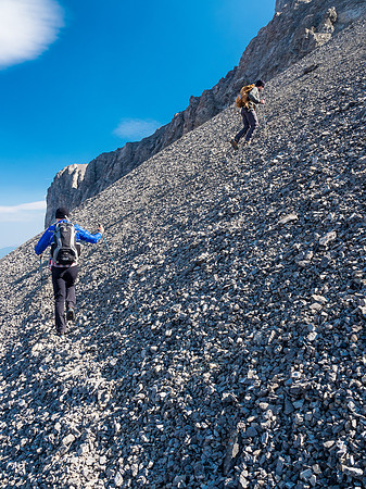 There are trails if you look for them on the lower scree apron but they're still horribly loose.