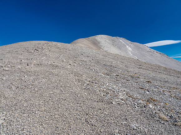 Easy terrain to the summit on a beautiful morning.