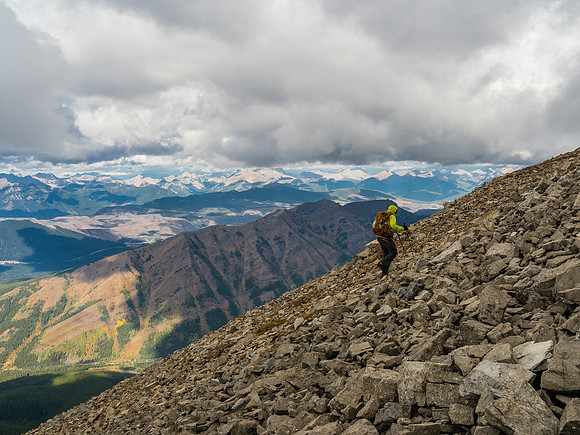 The slope gets a bit more blocky as we near the false summit. The clouds were thickening as we ascended, unfortunately.