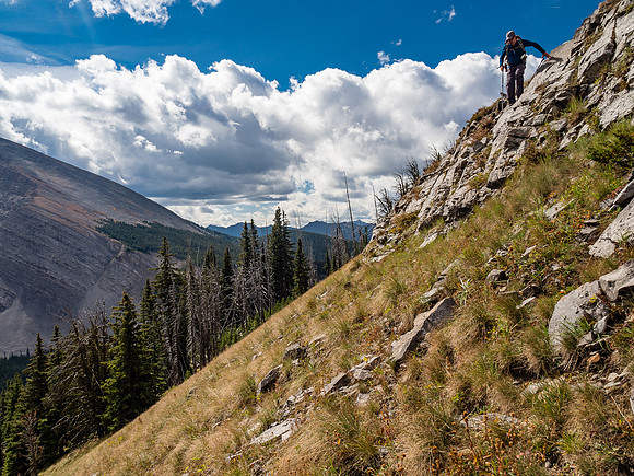 Negotiating some steep sections across the meadows - we were trying to avoid as much height loss as possible here.