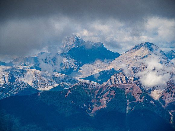 Mount Harrison is buried in clouds to the west.
