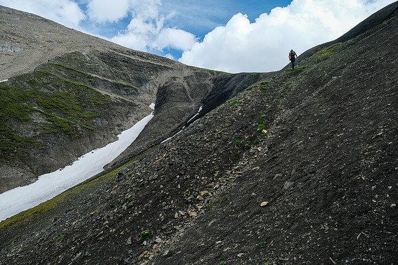Hiking back up Littlehorn Pass.