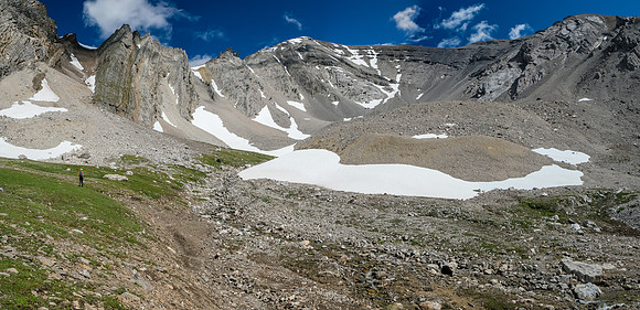 Traversing open meadows to the south bowl of Hangman Peak.