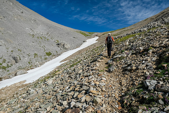 We joined the OHV track above the creek just before the pass and took the snow line down.