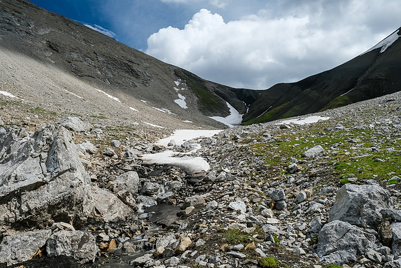 Hiking back up Littlehorn Pass.