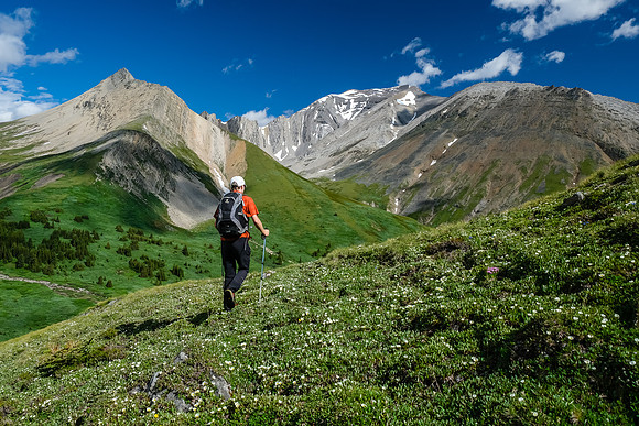 Traversing NW slopes of Littlehorn Peak towards the north branch of Littlehorn Creek and Hangman.