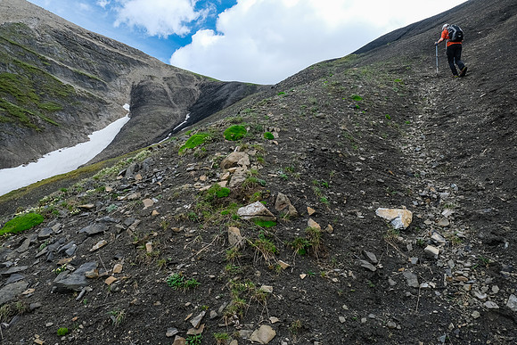 Hiking back up Littlehorn Pass.