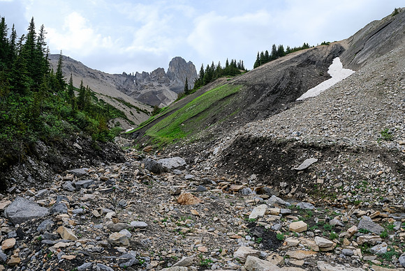 Looking back at where the OHV track and the creek split to the pass.