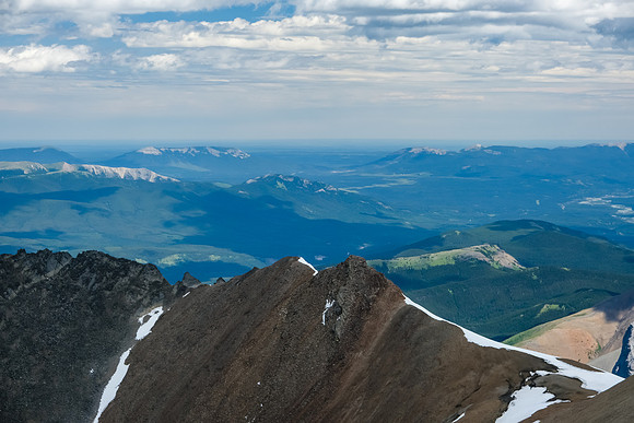 Views to Nordegg over Black Mountain include Coliseum at left and Eagle at right.