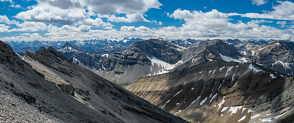 Ascending the south ridge, looking back at Phil topping out of the south bowl.