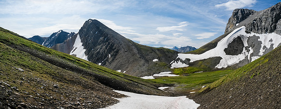 Looking back across the meadows to the first pass.