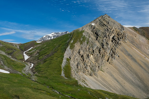 Littlehorn Meadow with Littlehorn Pass and Peak rising above.